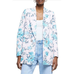 River Island Women's Pink Floral Broderie Detail Notch Blazer Size 6 NEW